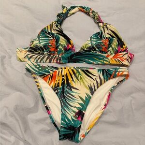 Shade & Shore Tropical Leaf Print Halter Bikini -  Top M / Bottom S